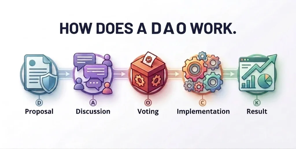 Visual workflow of how a DAO works